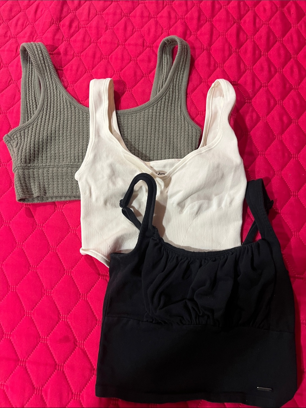 Hollister 3-Pack Bralette Tank Tops - Olive, White, Black